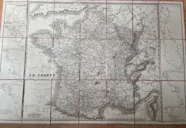 FRANCE. A folding route map of 1828 – Bates and Hindmarch