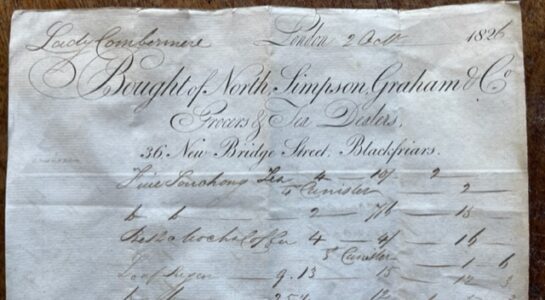 Combermere. A interesting provisions bill to Lady Combermere, 1826
