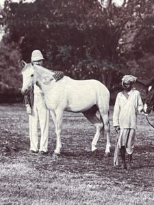 Polo. An identified medical officer, serving with the 2nd Bombay Lancers. with his ponies.