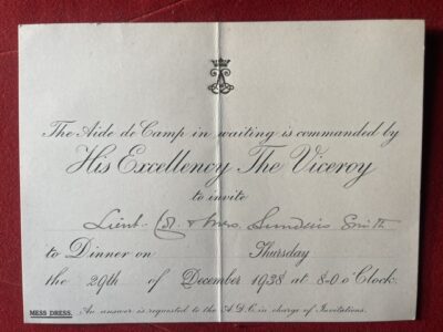 Marquess of Linlithgow, a dinner party invitation 1938. Marquess of Linlithgow, a dinner party invitation 1938.
