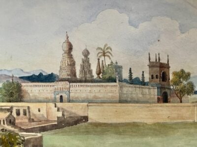 Bellasis, John Brownrigg: A watercolour of the Moreshwar Temple complex, near Pune , n Mahashtra. c. 1838.