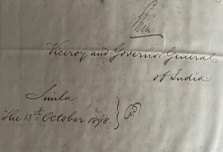 BHOPAL. An interesting letter of 1898 signed by the Viceroy, Lord Elgin BHOPAL. An interesting letter of 1898 signed by the Viceroy, Lord Elgin