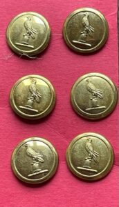 Armorial livery buttons with a crest of a hawk on a bell, set of 6 16mm gilt buttons