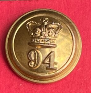94th Foot, Victorian officer's gilt button, 1855-1881 25mm.