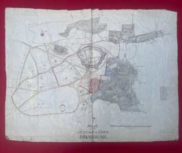 DHARWAR. Hand drawn detailed map of an Indian military station , circa 1850/60.