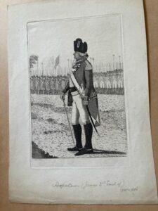 HOPETOUN, James 3rd Earl of Hopetoun in military uniform, print of a John Kay caricatur