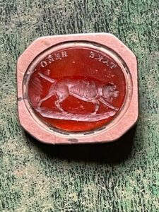 SEAL, an antique seal matrix of a hound beneath the motto TAKE HEED SEAL, an antique seal matrix of a hound beneath the motto TAKE HEED