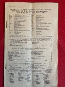 List of Madras Civil Servants in August 1947 at the end of the the period of Brsitish rule in India