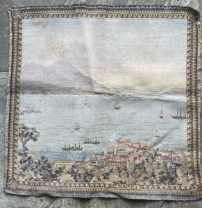 Naples. A machine made tapestry panel showing the Bay of Naples and Mount Vesuvius Naples. A machine made tapestry panel showing the Bay of Naples and Mount Vesuvius