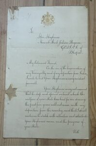 Departure letter to the Begam of Bhopal, signed by the Viceroy, Lord Lansdowne, 1894