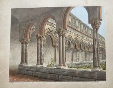 Sicily. a good watercolour of the cloisters of Monreale Cathedral dated 1876 Sicily. a good watercolour of the cloisters of Monreale Cathedral dated 1876
