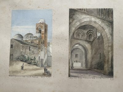 Sicily. Two watercolours of Palermo mounted on one old card, dated 1876 Sicily. Two watercolours of Palermo mounted on one old card, dated 1876