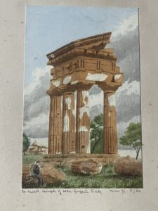 SICILY. An 1876 watercolour painting of a ruined temple. SICILY. An 1876 watercolour painting of a ruined temple.