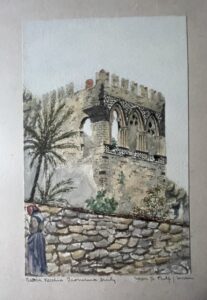 SICILY. A 1876 watercolour painting of a ruined Palace at Taormina SICILY. A 1876 watercolour painting of a ruined Palace at Taormina