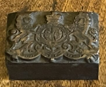Royal Arms. A heavy little Victorian printing block Royal Arms. A heavy little Victorian printing block